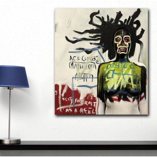 Wall Art Jean-Michel Basq self portrait as a heel Canvas Wall Pictures for Living Room Office Bedroom Modern Canvas Oil Painting