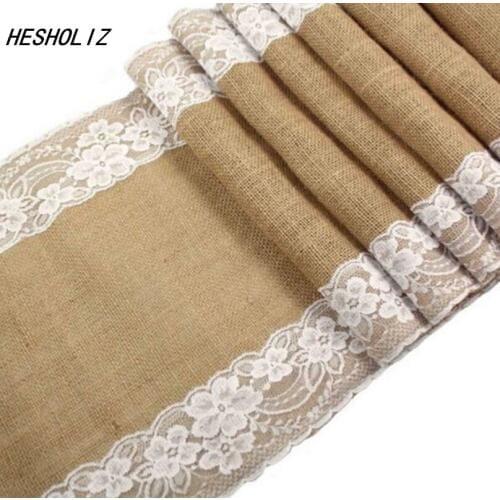 New 1pcs 12" X 108" Burlap Lace Table Runner Natural Jute Rustic Wedding Decoration