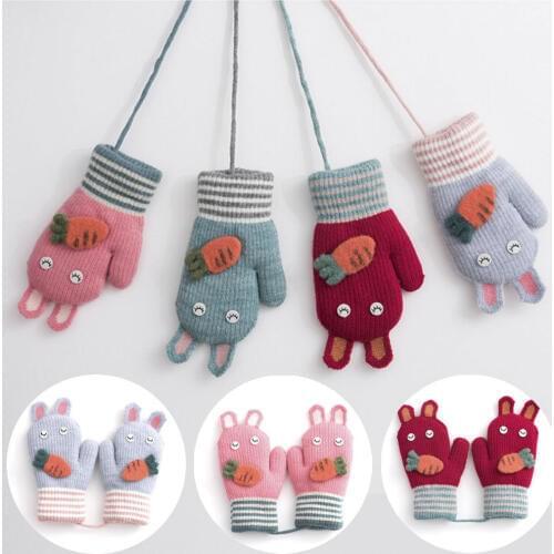 New Arrival Winter Baby Boys Girls Knitted Gloves Warm Rope Full Finger Cartoon kid Mittens Gloves for Children Toddler Kids