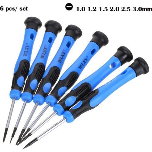 6pcs/ set) Precision 1 1.2 1.5 2 2.5 3mm Slotted Screwdriver Magnetic Tip Screw Driver Electrical Repair Tool Flat Screwdriver