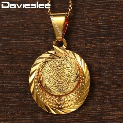 Davieslee Necklace For Women Men 2-layers Swirl Coin Pendant Yellow Gold Filled Box Chain Womens Necklace 45cm 50cm DGP197