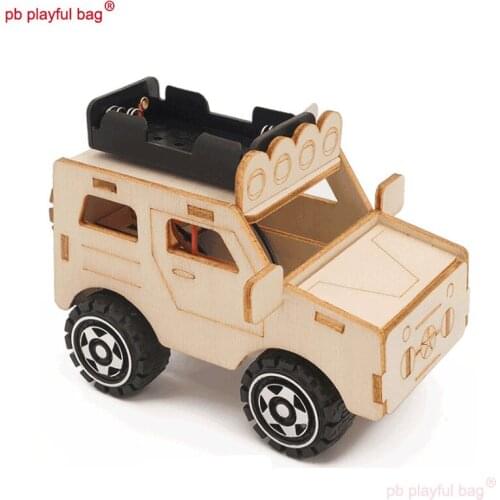 PB Playful Bag Steam Education Childrens manual DIY Electric jeep assembly wooden building block toys Creative gift UG81