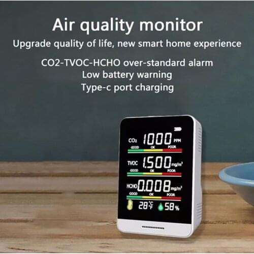 Portable Intelligent CO2 HCHO TVOC Formaldehyde Detector Air Quality Monitor Temperature Humidity Sensor Carbon Dioxide Detector