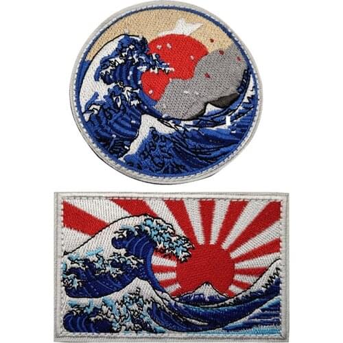 1Pc Ukiyo Kanagawa Painting Embroidery Patch Armband Accessories Military Combat Tactics Hook Loop Clothes Hat Backpack Applique