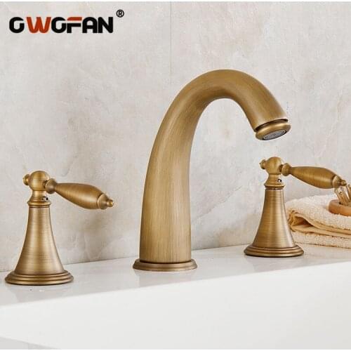 Retro Solid Brass Bronze Ceramic Double Handle Antique Basin Faucet Kitchen Bathroom Accessories Sink Mixer Tap Robinet HJ-6737F