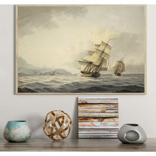 The Tahitian Ships Antique Landscape Painting Prints Vintage 1800s Photo Poster Wall Art Picture Home Decor