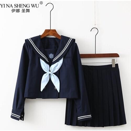 Japanese School JK Uniforms Pleated Skirt Sailor Suits College Wind Suit Female Students Uniforms Navy Blue Cosplay Costumes