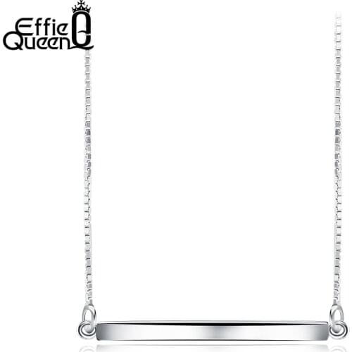 Effie Queen New Fashion Simple Bar Pendant Real 925 Sterling Silver Necklaces For Women Charm Gift Jewelry Free Shipping BN09