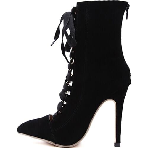 Winter for woman new fashion sexy Cross tied Pointed toe shoes clear heels boots Stilettos heels Back zipper ankle boots 35-40