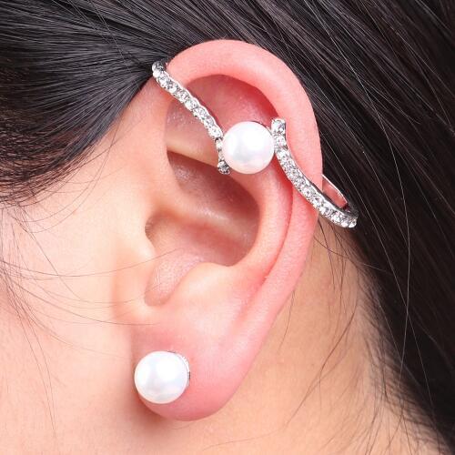 Women Punk Alloy Rhinestone Piercing Clip On Earrings Simulated Pearl Ear Cuff Earrings Statement Ear Jewelry Brincos 2018