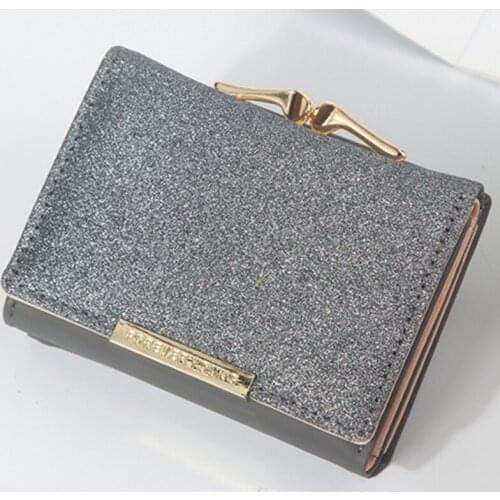 Ladies Shiny Wallet Solid Color Buckle Tri Fold Wallet Ladies Coin Purse Ladies Wallet Simple Clutch