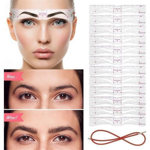 12Pcs/Set Reusable Eyebrow Shaper Makeup Template Eyebrow Grooming Shaping Stencil Kit DIY Eyebrow Template Eyebrow Shaping