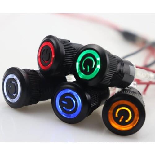 16mm Plastic push button switch power button LED light Waterproof Flat circular 3v 6v 12v 24v 220v