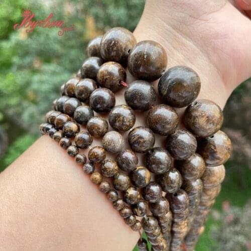 6/8/10/12MM Natural Brown Bronzite Smooth Round Beads Loose Stone Beads For DIY Necklace Bracelet Jewelry Making Strand 15"