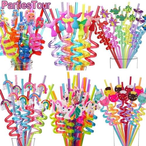 8X Mermaid Theme Party Decortions Mermaid Tail Straws Reusable Plastic Mermaid Tail Drinking Straws Under The Sea Party Supplies