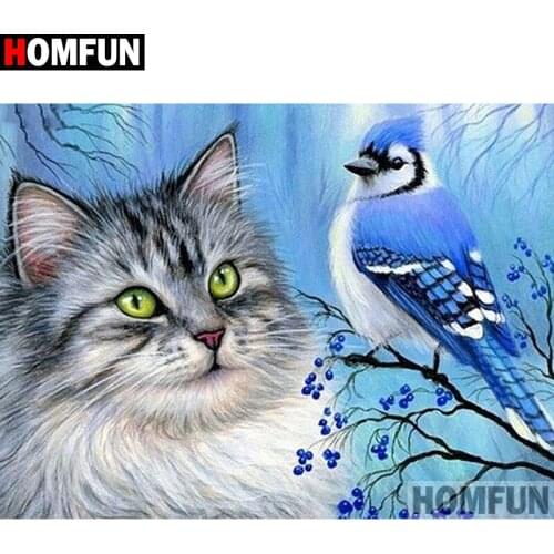 HOMFUN Full Square/Round Drill 5D DIY Diamond Painting "Cat bird animal" Embroidery Cross Stitch 3D Home Decor A30079