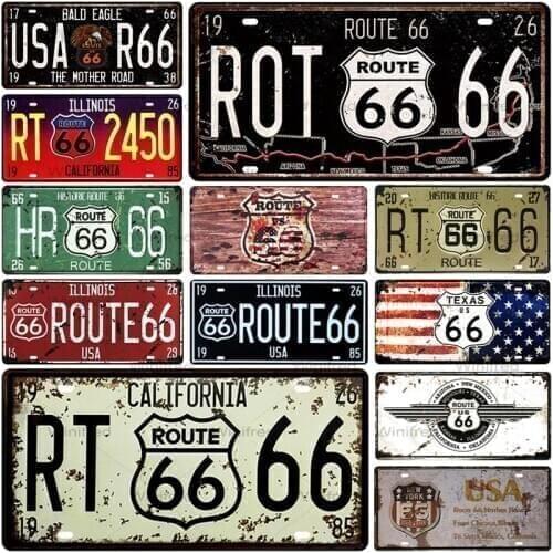 Route 66 Number Car Metal License Plate Plaque Metal Vintage Tin Sign Metal Signs Vintage Bar Decoration Metal Poster Pub Pin Up