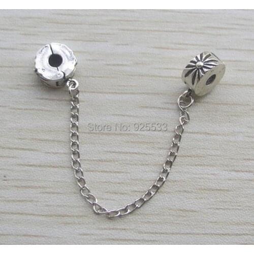 Free Shipping 10pcs 11mm antique silver plated alloy new big hole stopper beads with safety chain fit snake bracelet chain