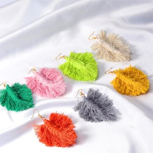 Bohemian Colorful Macrame Leaf Shape Tassel Earrings for Women Trendy Fringed Feather Tassel Earrings Jewelry Party Gifts
