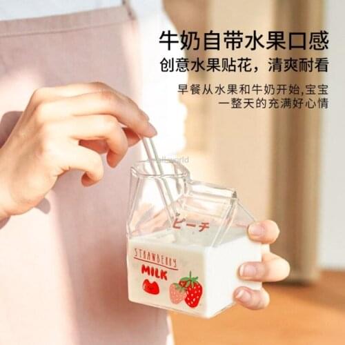 Waterbottle with straw clear milk carton water bottle bulk glass drinking bottle water bottle glass breakfast cup square bottle