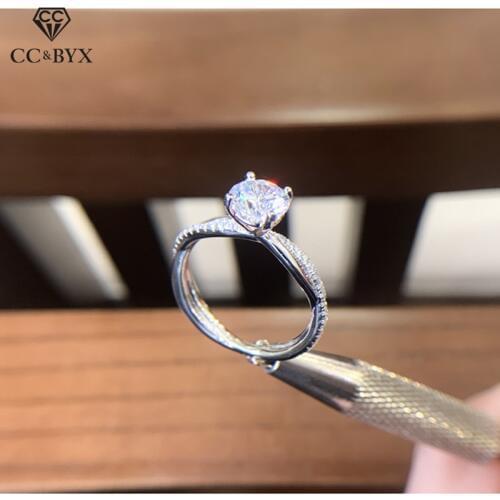 CC S925 Silver Rings For Women 7mm 1.25ct Cubic Zirconia Stone Inlay Twist Romantic Wedding Ring Jewelry Drop Shipping CC1614