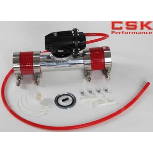 Black Aluminum Billet Anodized Type-4 SQV Blow Off Valve BOV +2" Flange Pipe +silicone +clamps +4mm vaccum hose red