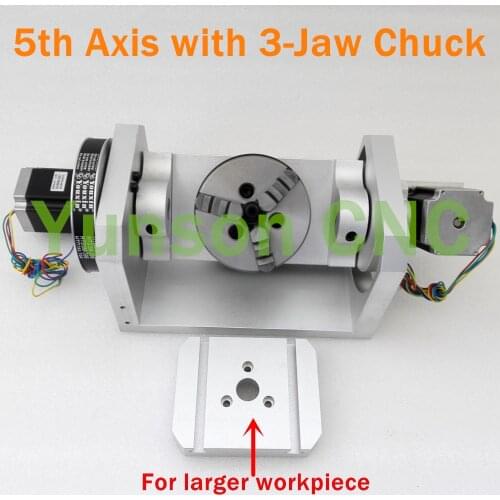 CNC 5th Axis Rotary Axis with K01-100 3-Jaw Clamp Chuck for Mini CNC Router3040/4060/6090 Engraver Machine DIY Parts Woodworking