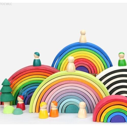 Dropshipping Large Rainbow Blocks/Semicircle Building Blocks Baby Gift Pegdolls Geometric Wooden Toys for Kids Education Gifts