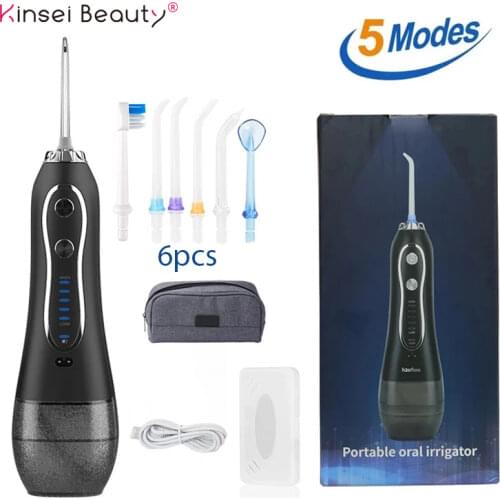 5 Modes Portable Oral Irrigator 300ml Waterproof Dental Water Flosser Jet USB Irrigator Dental Teeth Cleaner + 5 Jet Tips & Bag