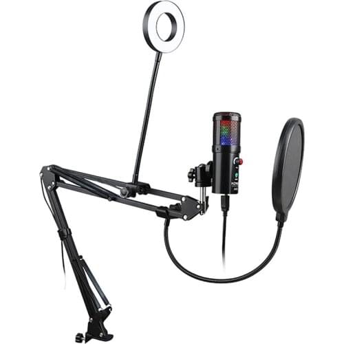HZM&C Cantilever Bracket 4 Inch Fill Light Microphone Set 192KHz/24Bit Game Live Broadcast Beauty Light USB Microphone Set