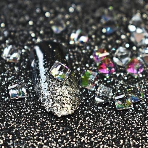 25pcs 3D AB Nail Rhinestone Cube Square Design Glass Beads Nail Stones 4mm Glitter Crystal Nail Art Jewelry Tips Decoration