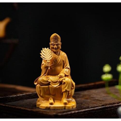 The Legend of Crazy Monk Wood Buddha Prosperity Status Sitting Ji Gong Chinese Religion Feng Shui Home Decoration Wood Carving