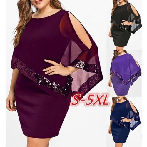 Summer Women Dress Hollow Out Chiffon Overlay Asymmetric Strapless Sequins Dresses Mini Party Women Dress Robe Plus Size 5XL #A