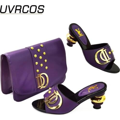Hot Selling African Shoes And Bag Set Italian Design Matching Shoes And Bag Set Nigerian For Wedding Party in Purple color