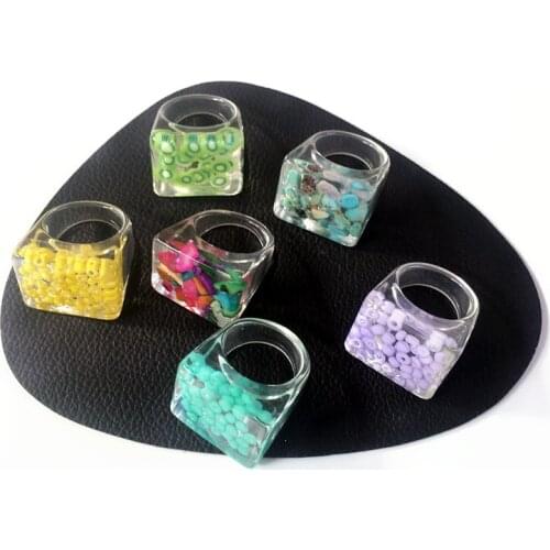 Fashion Colorful Beads Women Men Finger Rings Resin Acrylic Geometric Square Round Rings Set Best Party Jewelry Travel Gifts