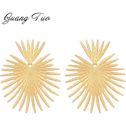 Fashion European Irregular Fan Leaf Earrings Gold Color Metal Handmade Jewelry Creative Bohemian Drop Earrings For Women
