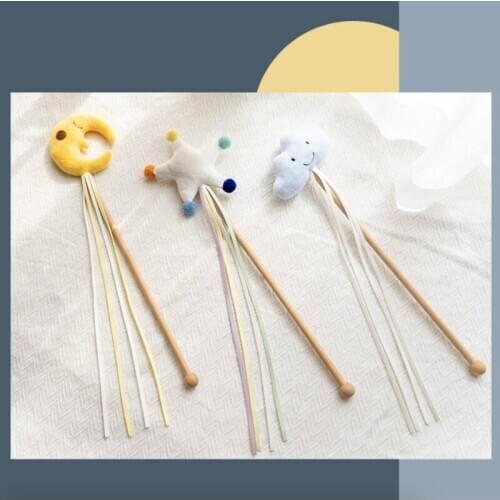 Cartoon Cute Kitten Cat Interactive Teaser Toy Rod with Bell and Feather Play Fun Toys Chat Small Pet Supplies Fairy Wings Stick