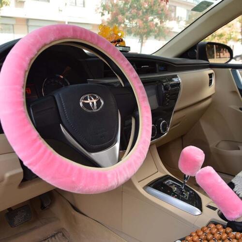 Universal Steering-wheel Plush Car Steering Wheel Covers Winter Faux fur Hand Brake & Gear Cover Set Car Interior Accessories