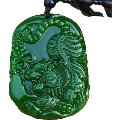 Natural Green Nephrite Chinese zodiac pendant Zodiac tiger transshipment protective Jades pendant necklace pendant