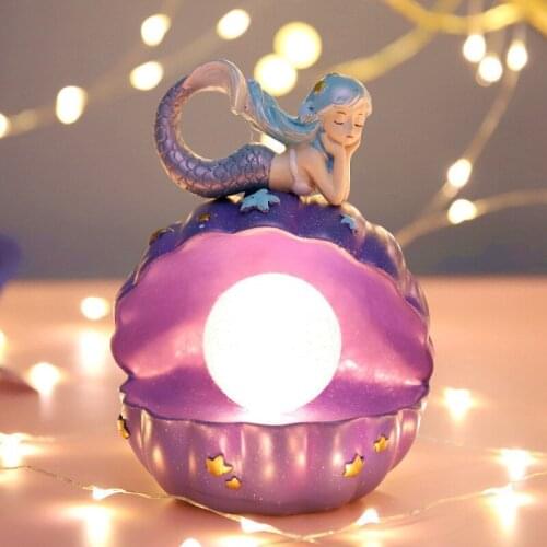 Shell Mermaid Night Light Creative Birthday Gift Lamp Girl Gift Decoration Bedroom Bedside Lamp Desktop Furnishings Children