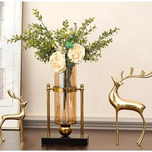 Nordic light luxury brown glass tabletop vase fashion creative home decoration accessories modern simple dry flower terrarium