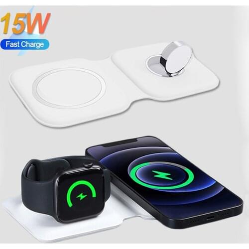 Folding Magnetic Fast Wireless Chargers Dock For iPhone 12 Pro Max Apple Watch Airpods Pro Macsafe Duo Mag Charger Safe Charging
