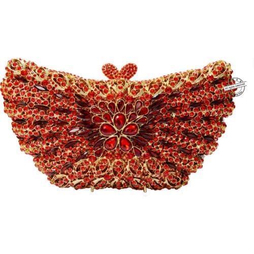 Stylish Gold Evening Bag Luxury Crystal Women Clutch Bag Butterfly Rhinestone Crystal Evening Bag Stylish Heart pattern 88362