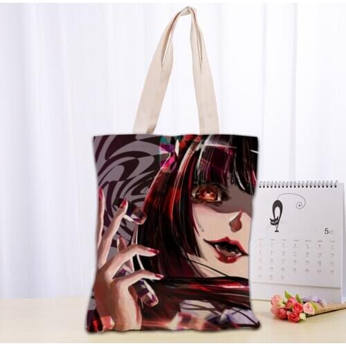 Custom Kakegurui anime Tote Bag Reusable Women Canvas Shoulder Bag Handbag Shoulder Pouch Foldable Canvas Shopping Bags