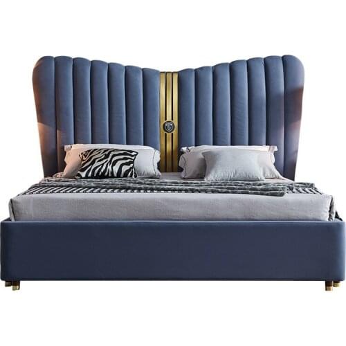 Modern light luxury bed North Europe leather bed master bedroom double bed wedding bed 1.8m simple bed bedroom furniture