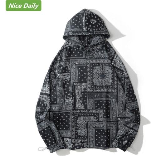 NiceDaily Autumn and Winter Mens Hooded Hoodies Sports Top Cashew Flower Ethnic Couple Loose Hip-Hop Tide Brand Sweatshirt
