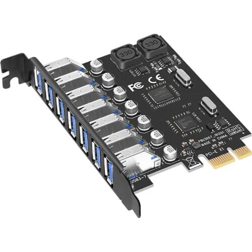 USB 3.0 PCI-E Expansion Card Adapter 7 Ports USB 3.0 Hub Adapter External Controller PCI-E Extender PCI Express Card for Desktop