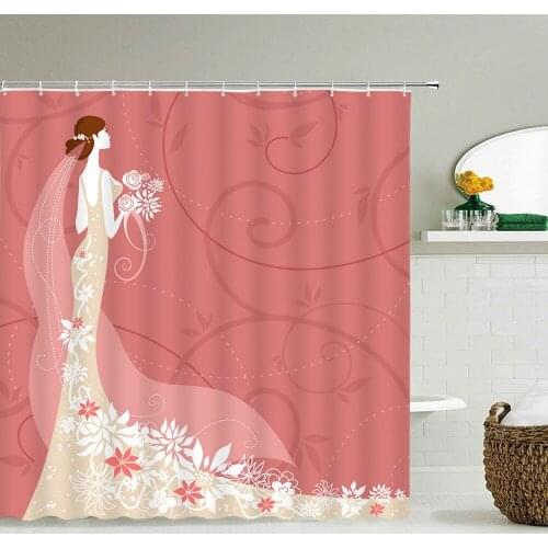 Waterproof Fabric Shower Curtain Printed Romantic Love Butterfly Bride Girl Bathroom Curtain Decoration With Hooks Bath Screen