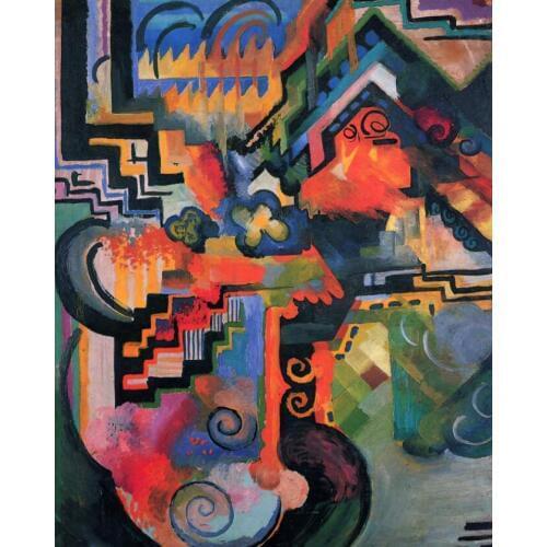 High quality Oil painting Canvas Reproductions Colored composition Hommage to Johann Sebastian Bach By August Macke hand painted