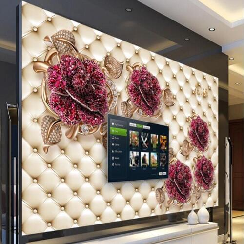 WellyuCustom large mural 3D soft bag jewelry flower TV background wall floral background wall super green wallpaper